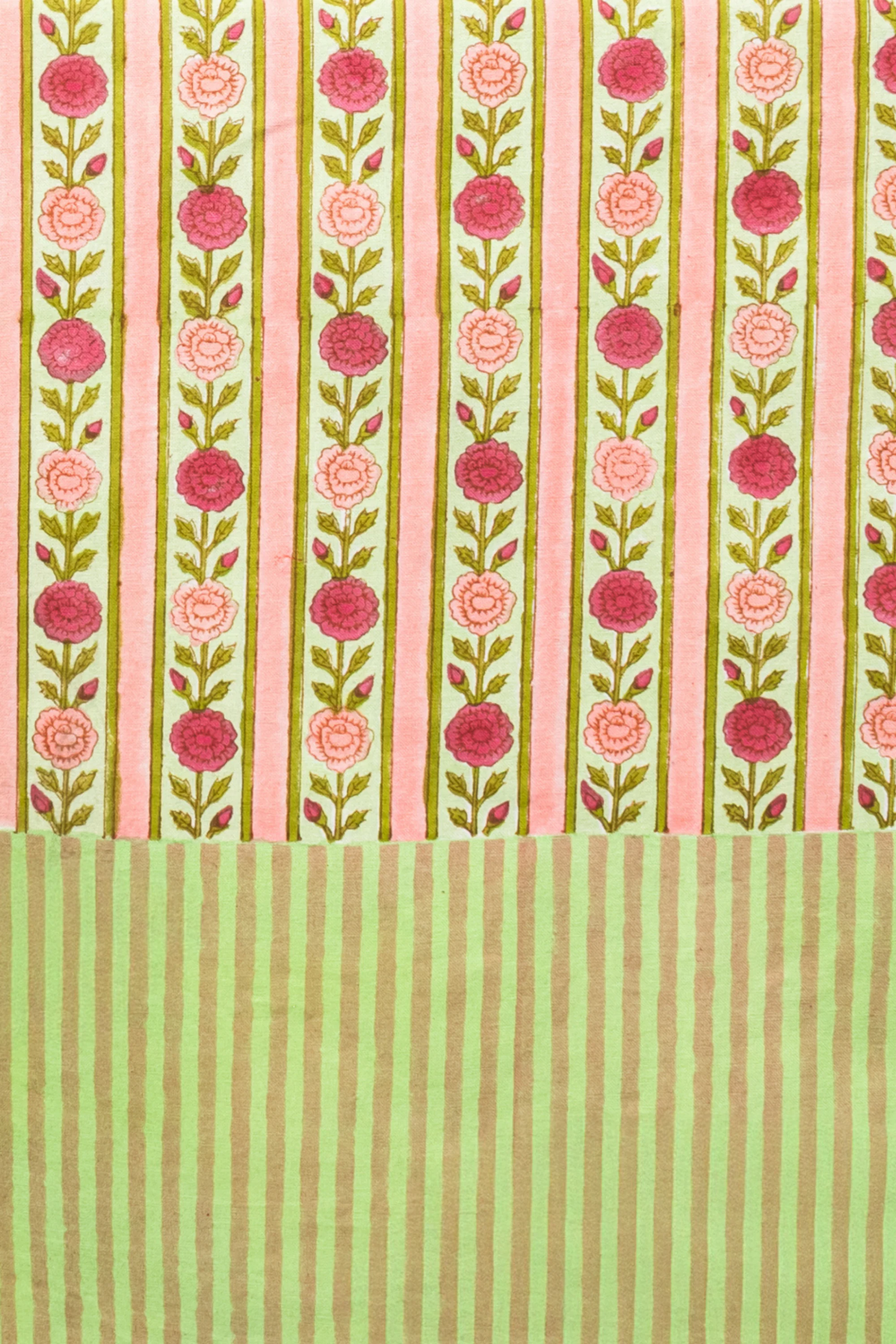Vintage Floral Stripe Blockprint Tablecloth - Image 9