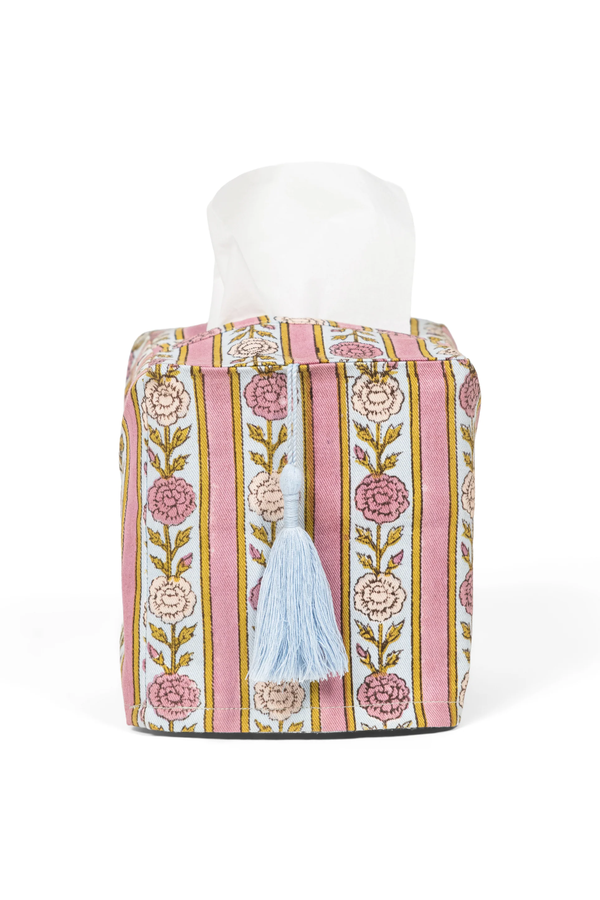 Vintage Floral Stripe Blockprint Tissue Box Cover
