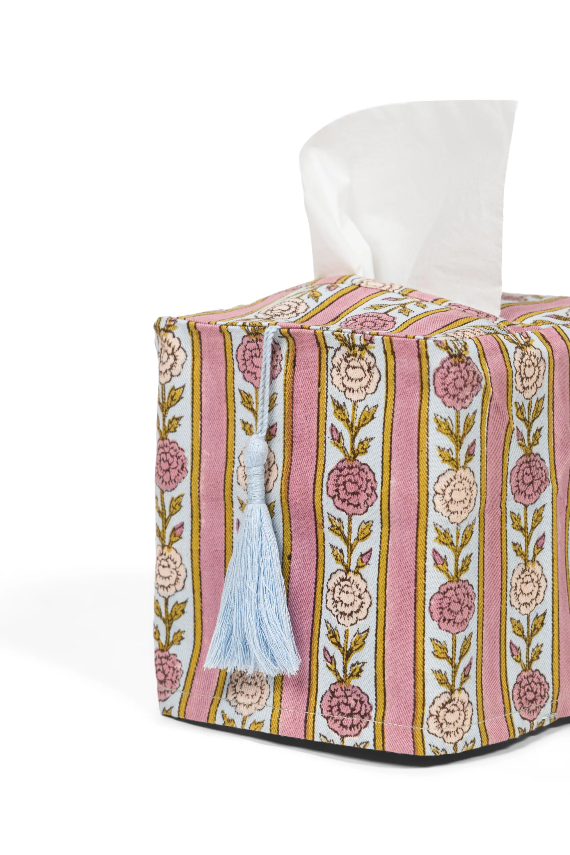 Vintage Floral Stripe Blockprint Tissue Box Cover - Image 2