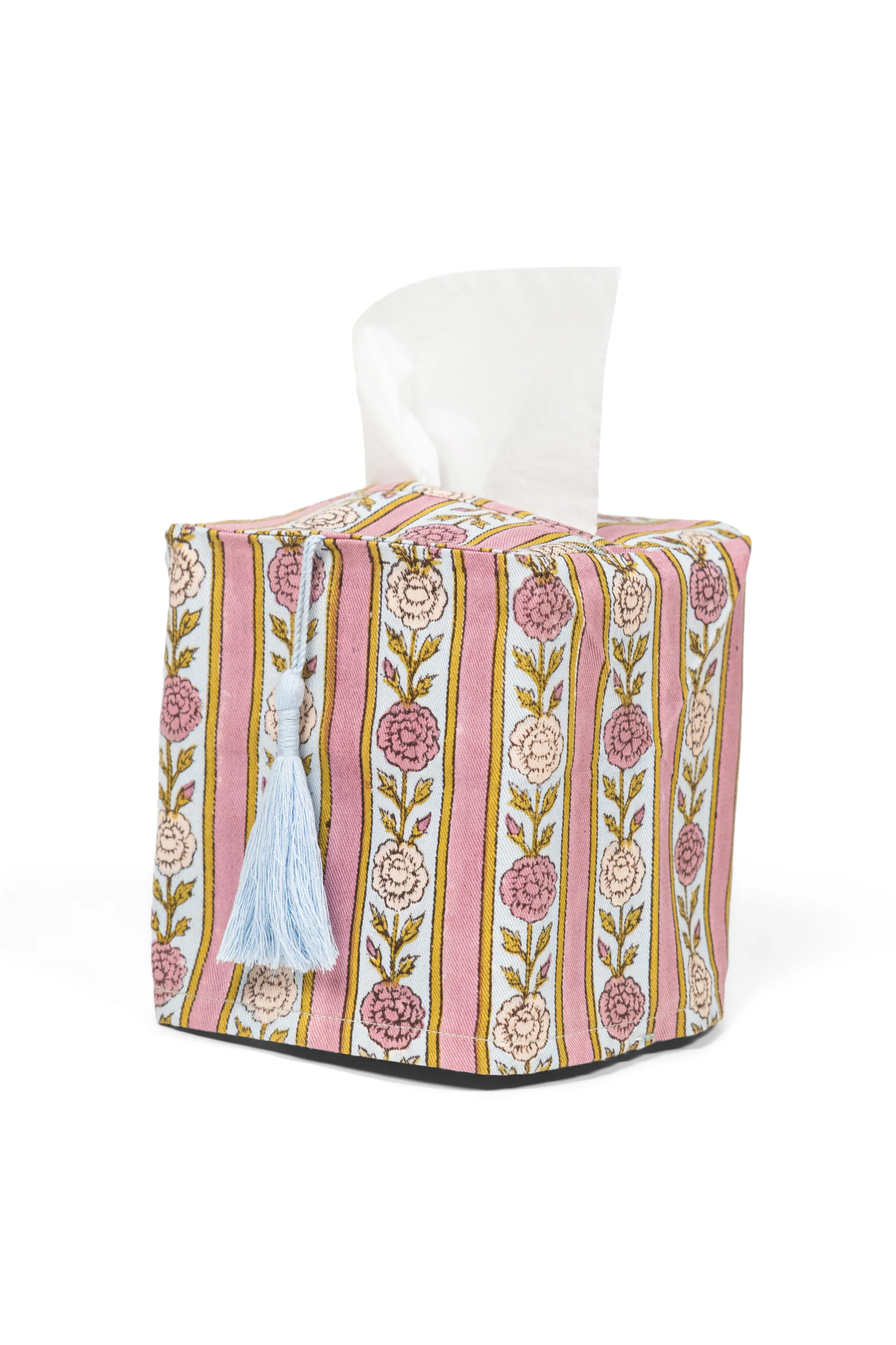 Vintage Floral Stripe Blockprint Tissue Box Cover - Image 3