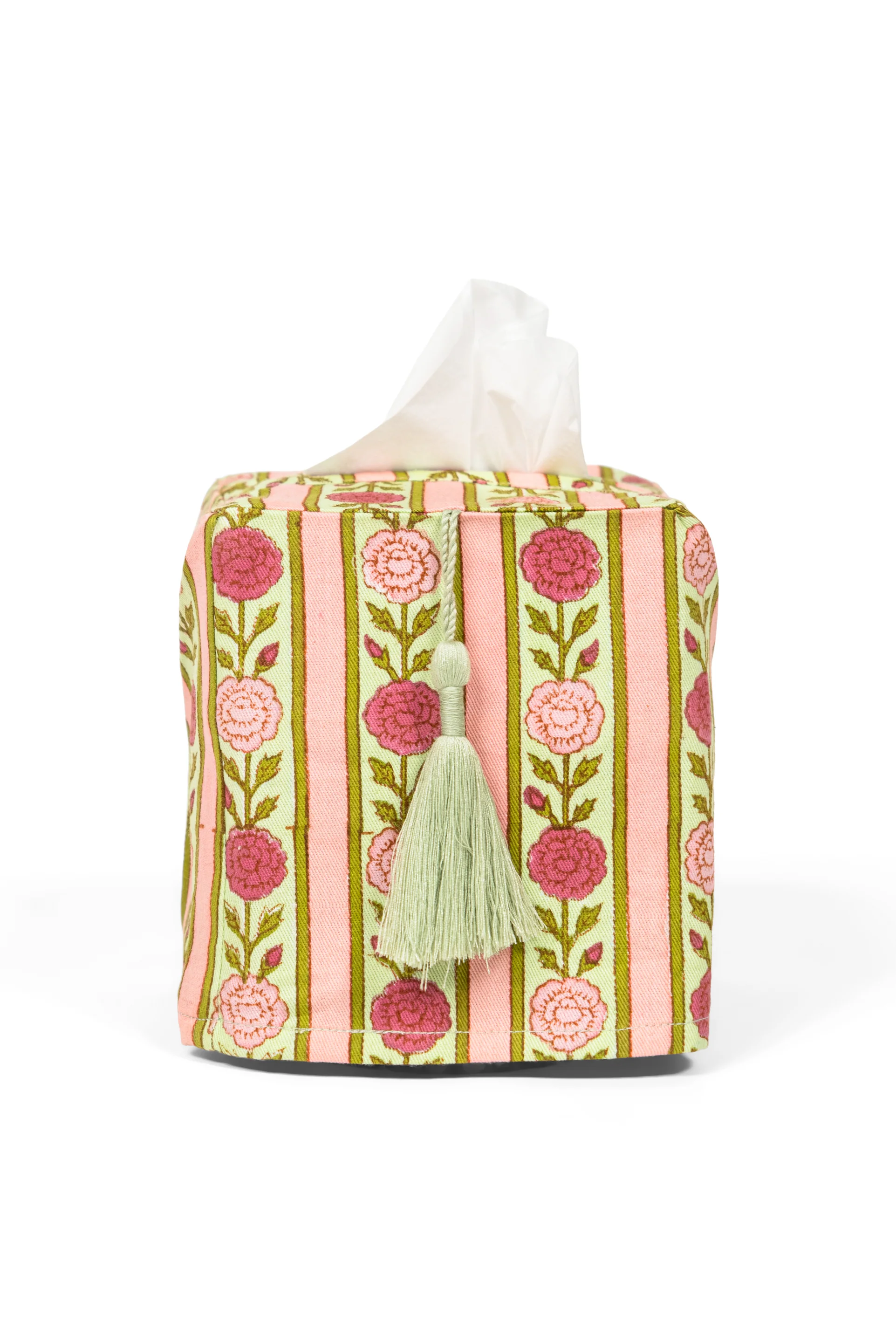 Vintage Floral Stripe Blockprint Tissue Box Cover - Image 4