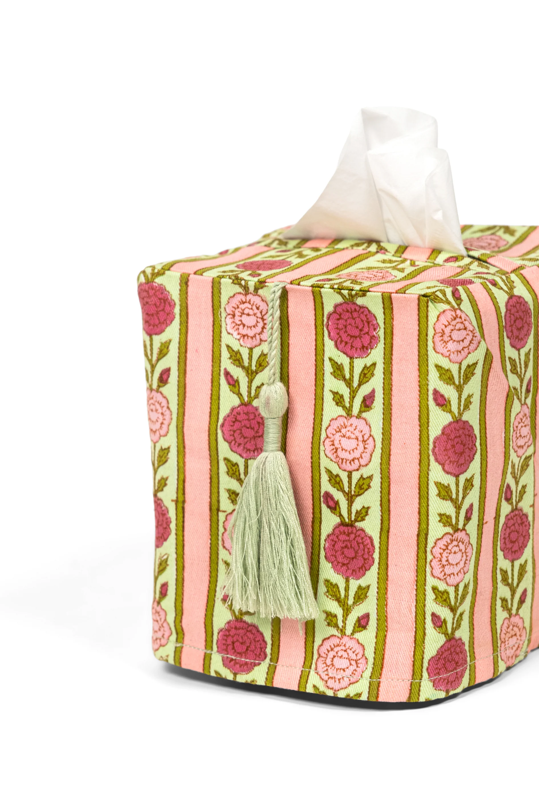 Vintage Floral Stripe Blockprint Tissue Box Cover - Image 5