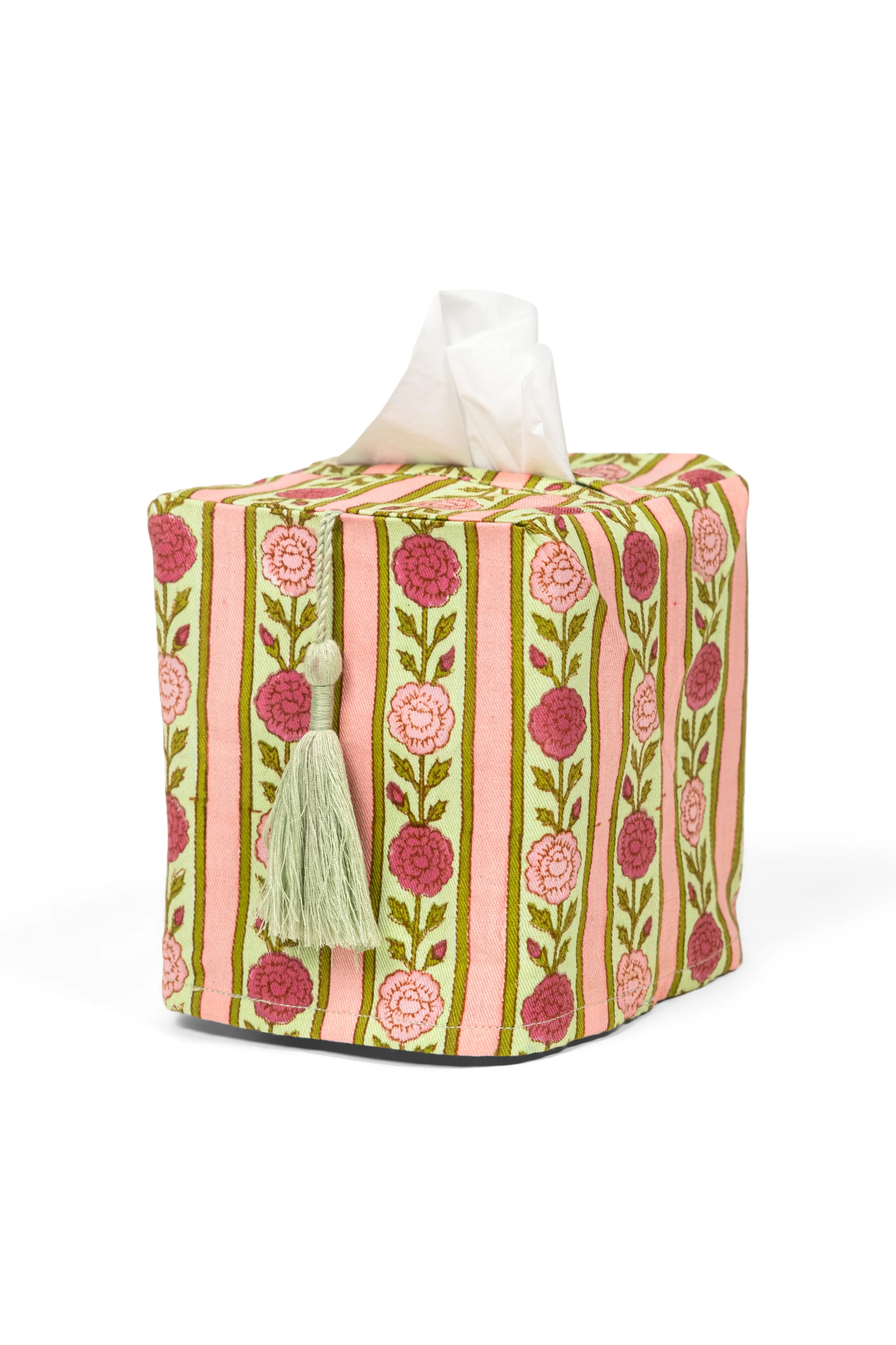 Vintage Floral Stripe Blockprint Tissue Box Cover - Image 6