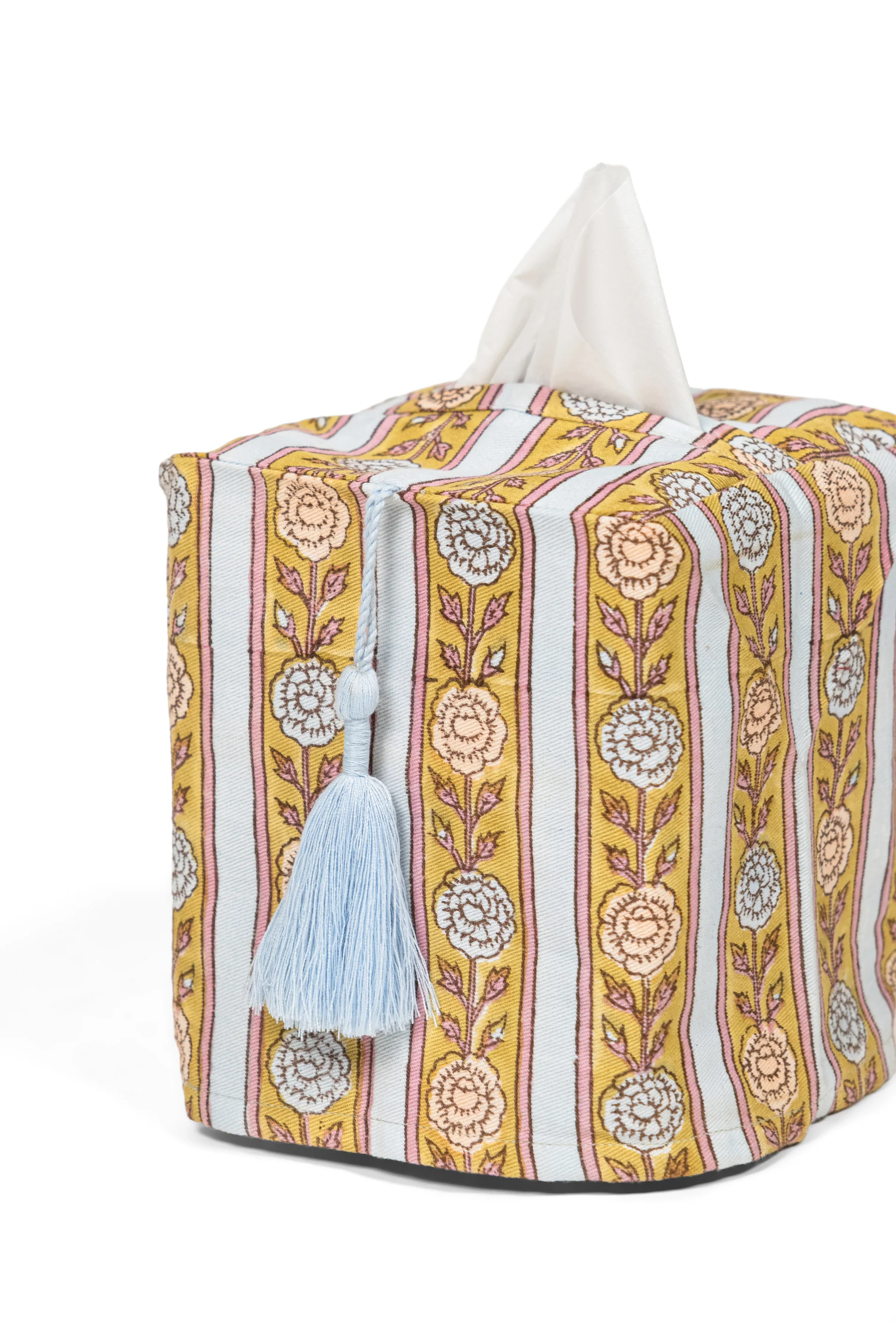 Vintage Floral Stripe Blockprint Tissue Box Cover - Image 8
