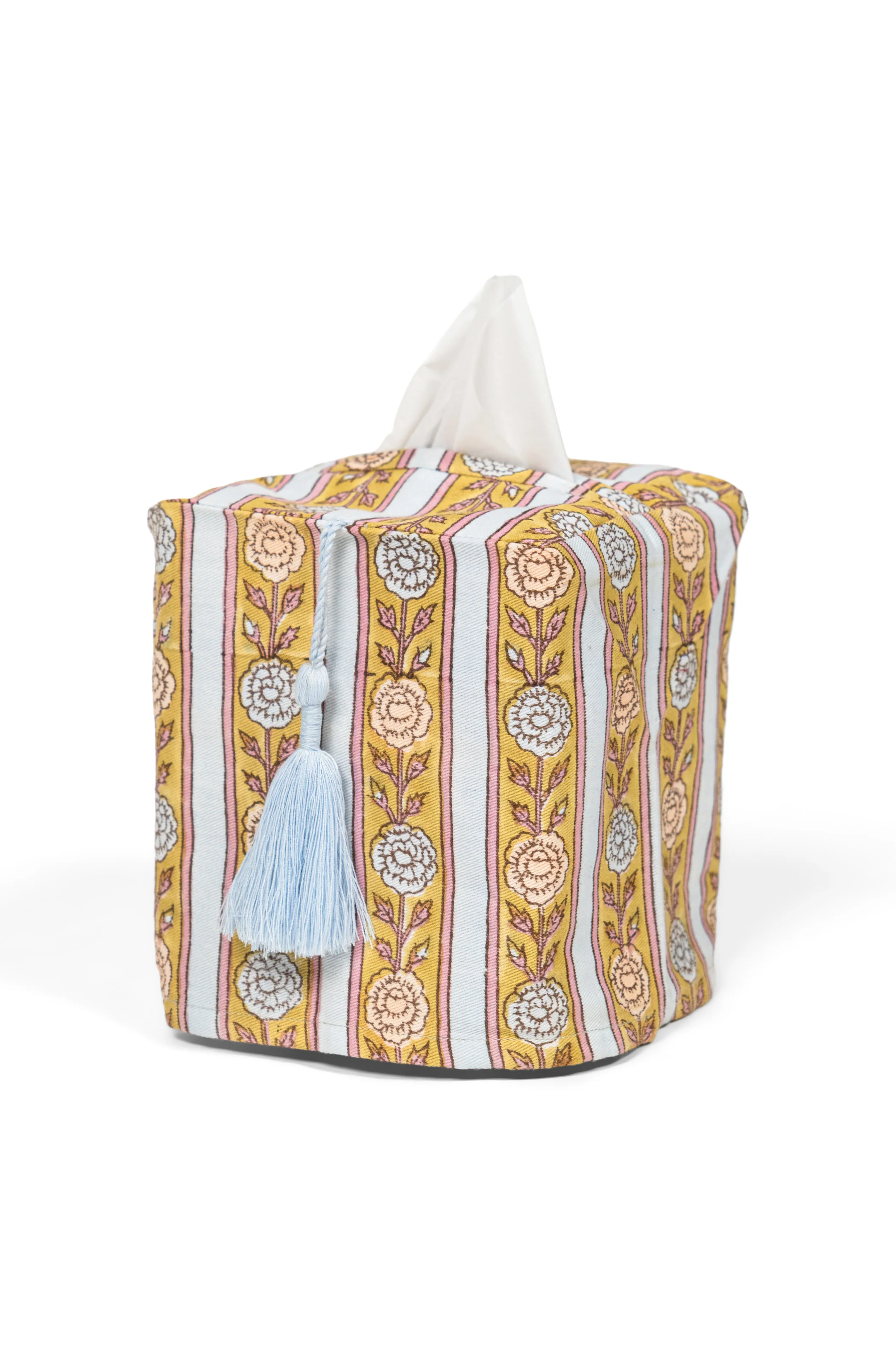 Vintage Floral Stripe Blockprint Tissue Box Cover - Image 9