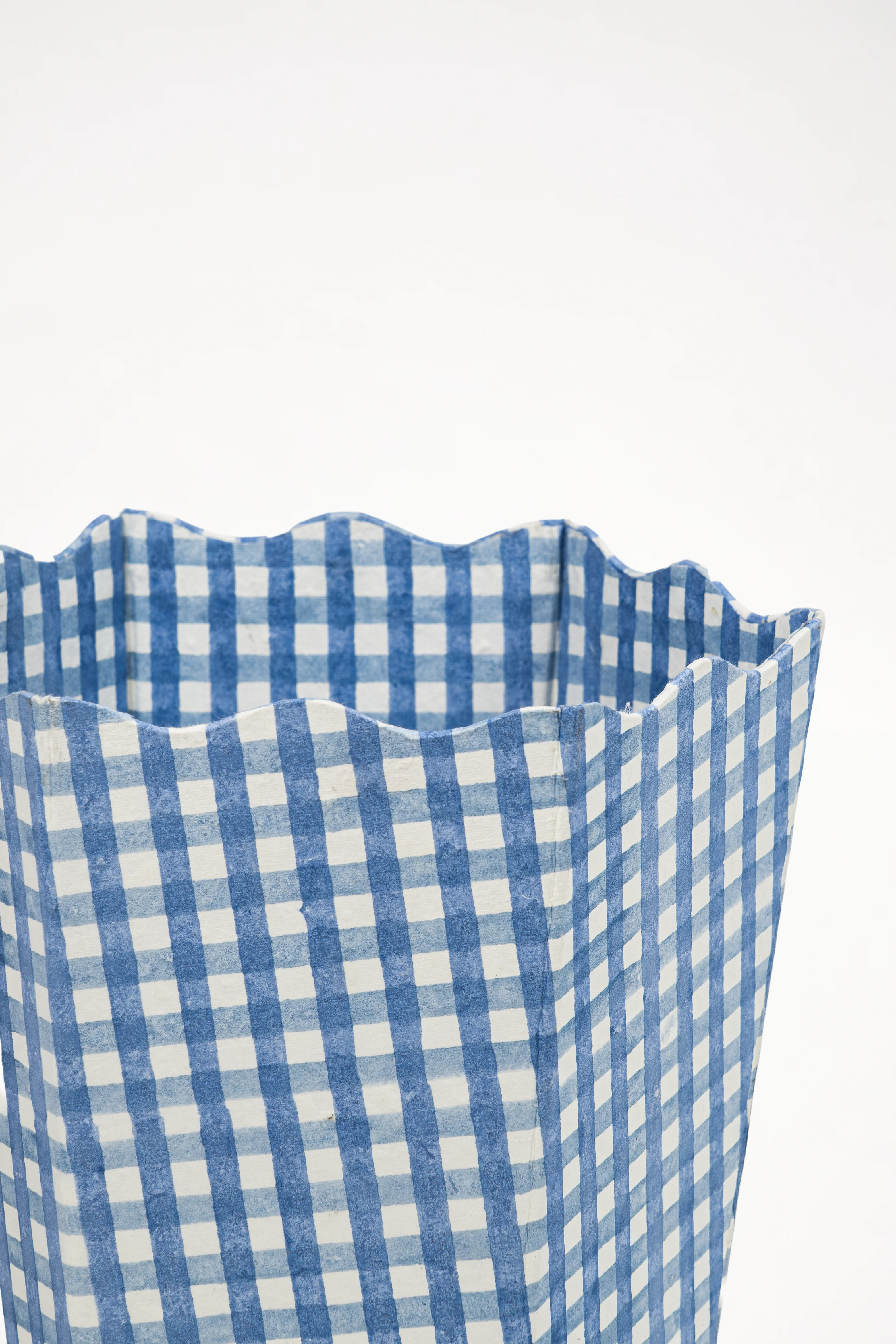 Blockprint Waste Bin / Storage Bin in Blue Gingham - Image 2