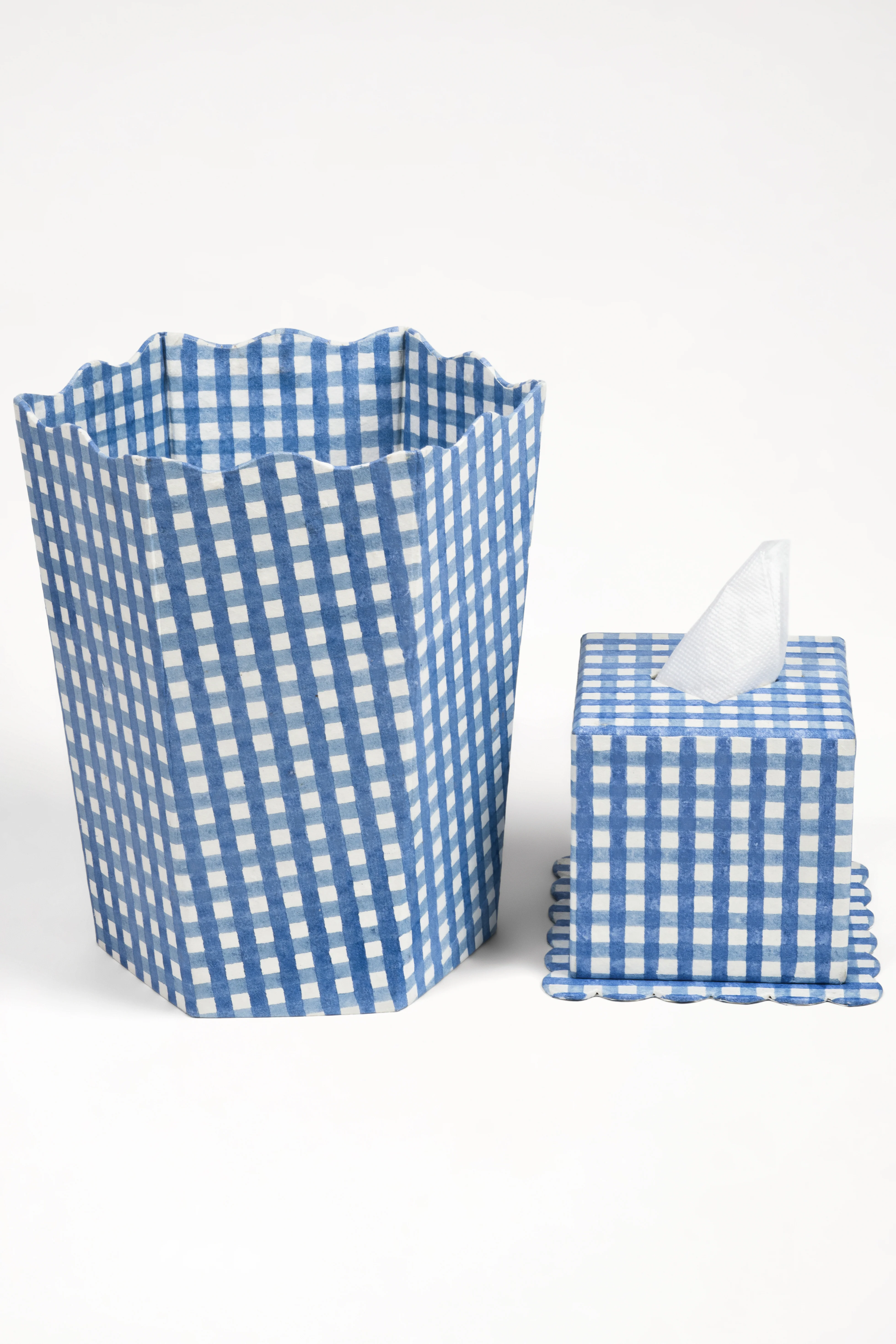 Blockprint Waste Bin / Storage Bin in Blue Gingham - Image 3